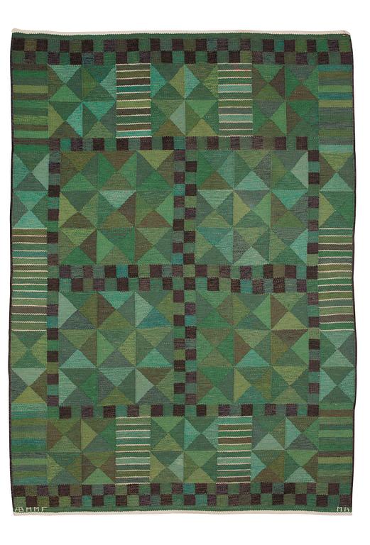 CARPET. "Rubirosa, grön". Tapestry weave. 247 x 172,5 cm. Signed AB MMF MR.