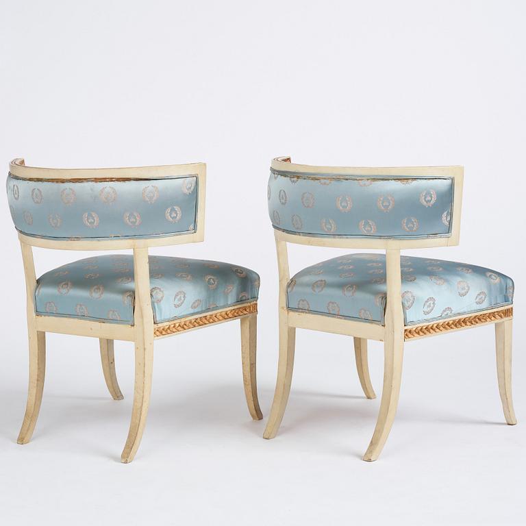 A pair of late Gustavian circa 1800 klismos armchairs.