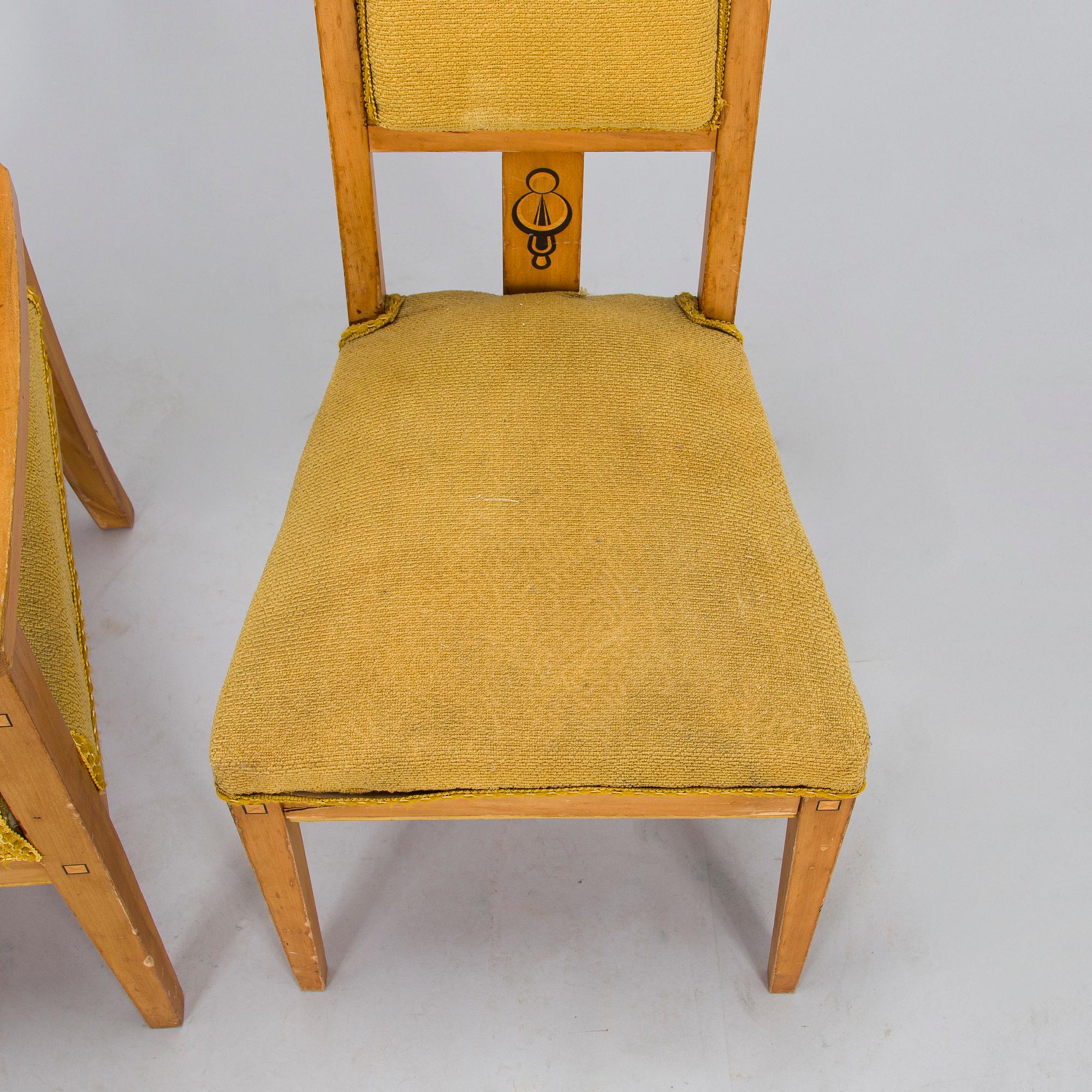 Fåtöljer, ett par och stolar, 4 st, tidigt 1900-tal.