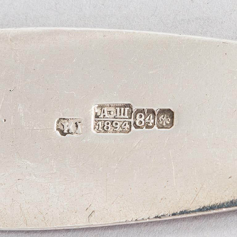 Dessertskedar, 6 st, silver, bl.a. Morosov, Ryssland kring sekelskiftet 1900.