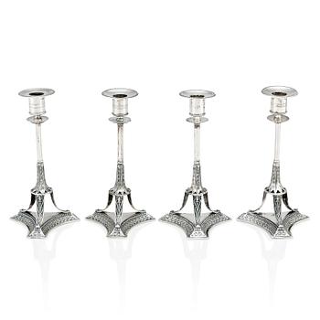 Four Swedish early 19th Century silver candlesticks, mark of Adolf Zethelius, Stockholm 1814 and 1818.