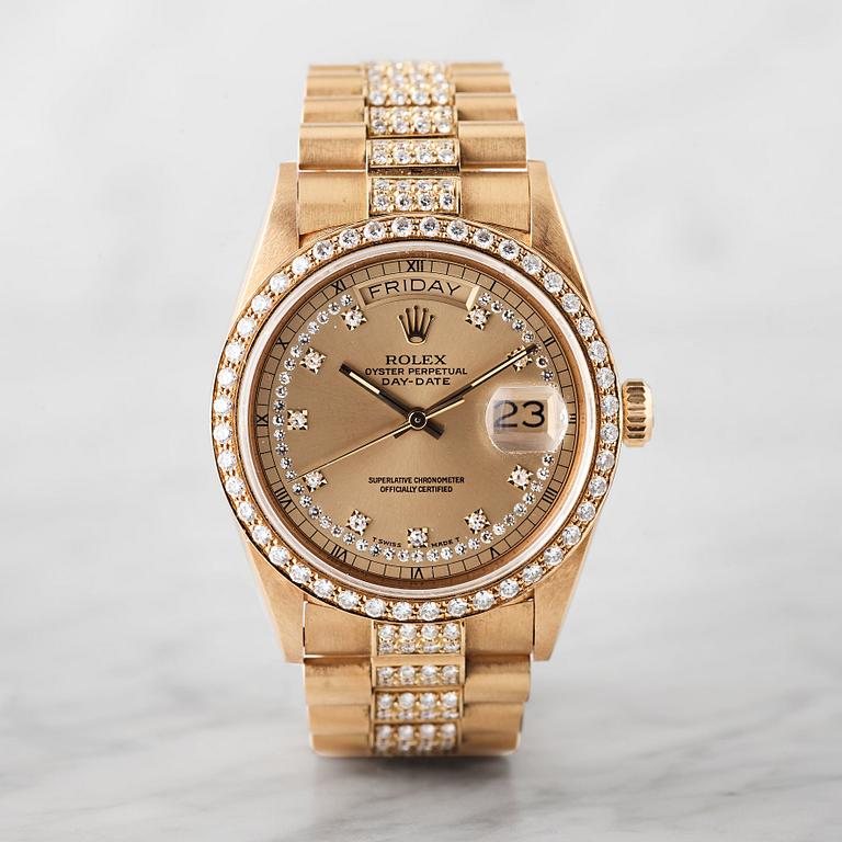 ROLEX, Oyster Perpetual, Day-Date, Chronometer, "Myriad dial", wristwatch, 36 mm,