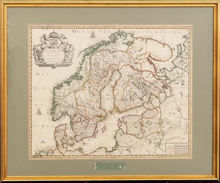 HAND COLOURED MAP, EARLY 18th CENTURY.