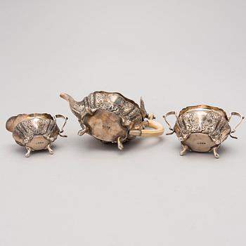 A three piece silver tea set, Albert Henry Thompson, Sheffield, England, 1896.