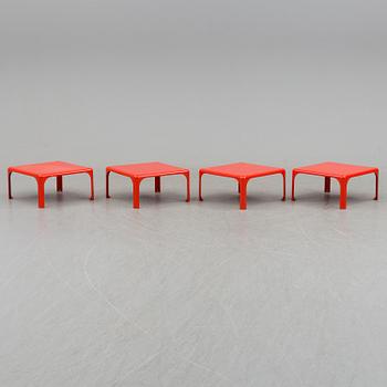 VICO MAGISTRETTI, four stackable plastic 'Demetrio 45' tables from Artemide, Italy, later part of the 20th century.