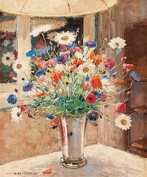 19. Olle Hjortzberg, Meadow flowers in silver Beaker.