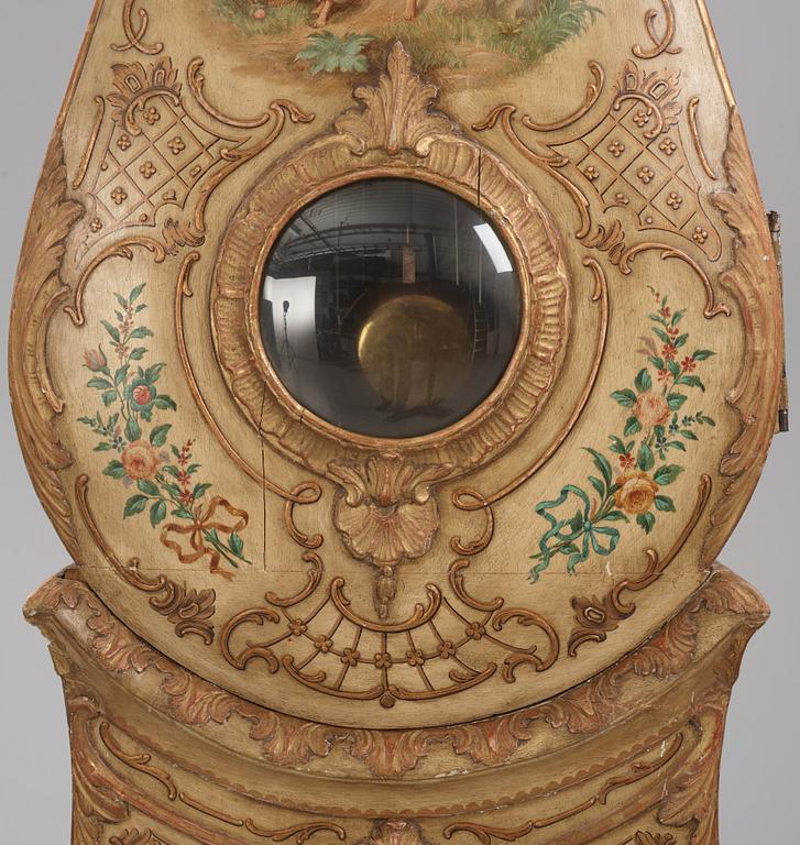 A rococo polychrome-painted and giltwood longcase clock by N. or C. Berg (active in Stockholm  1751-94/1762-84).
