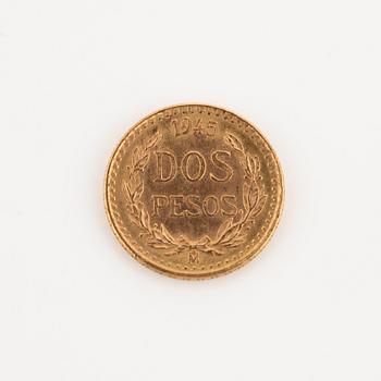 Gold coin Mexico, Two pesos, 1945.