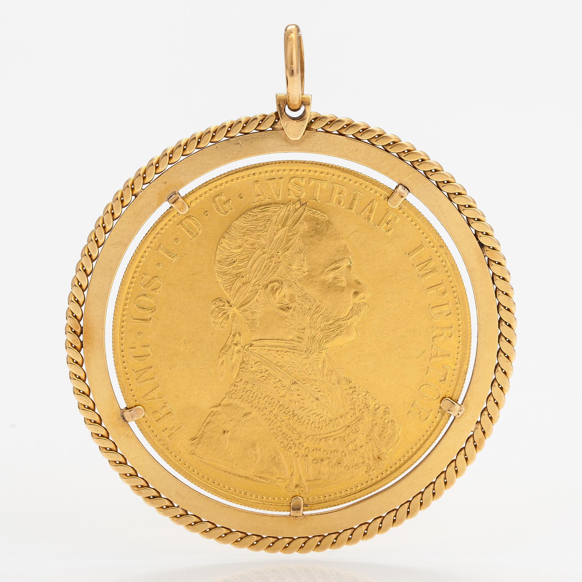 Mynt, hänge, Frans Josef I, Österrike-Ungern, 1915. 4 Ducat, 23K och 18K guld.