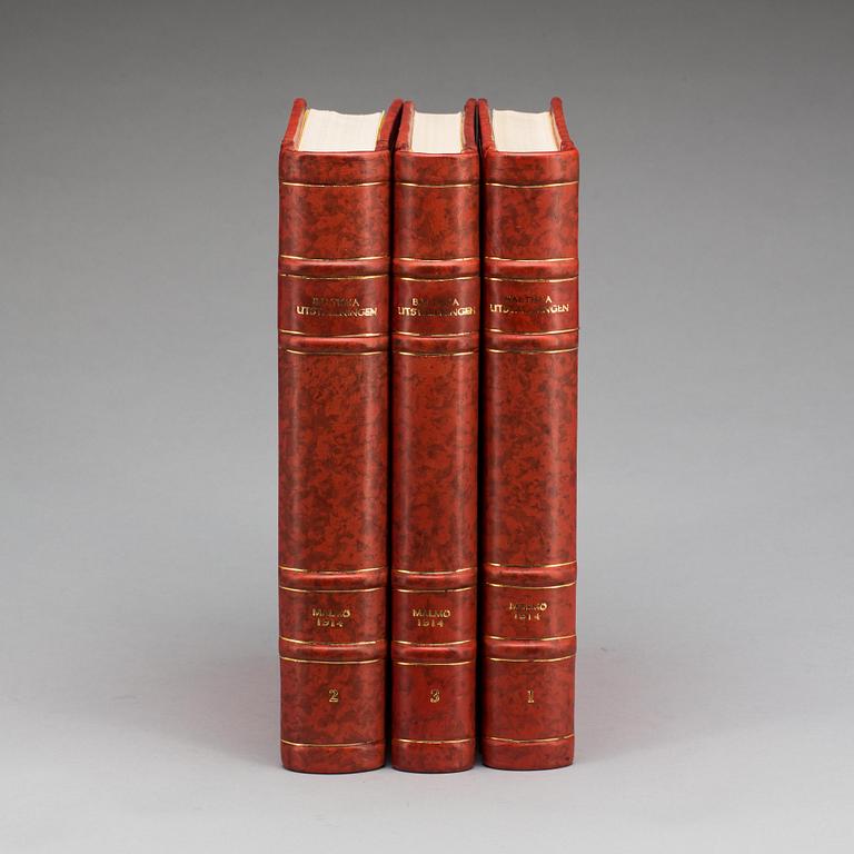 BÖCKER, 3 delar. "Officell berättelse öfver Baltiska Utställningen i Malmö 1914".