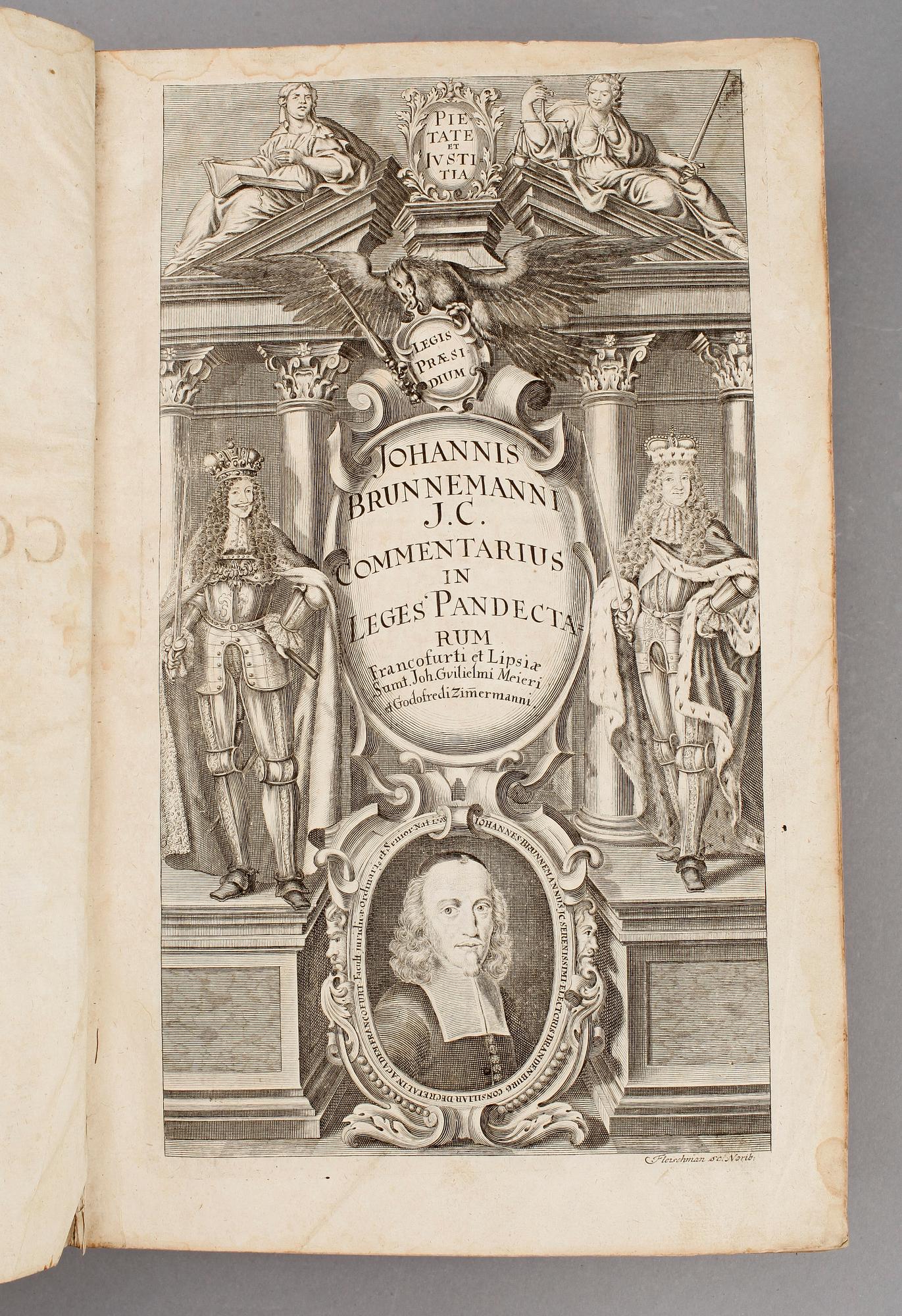 BOK, "Commentarius ..Pandectarum..", av Johannes Brunnemani, Wittenberg & Berlin 1701.