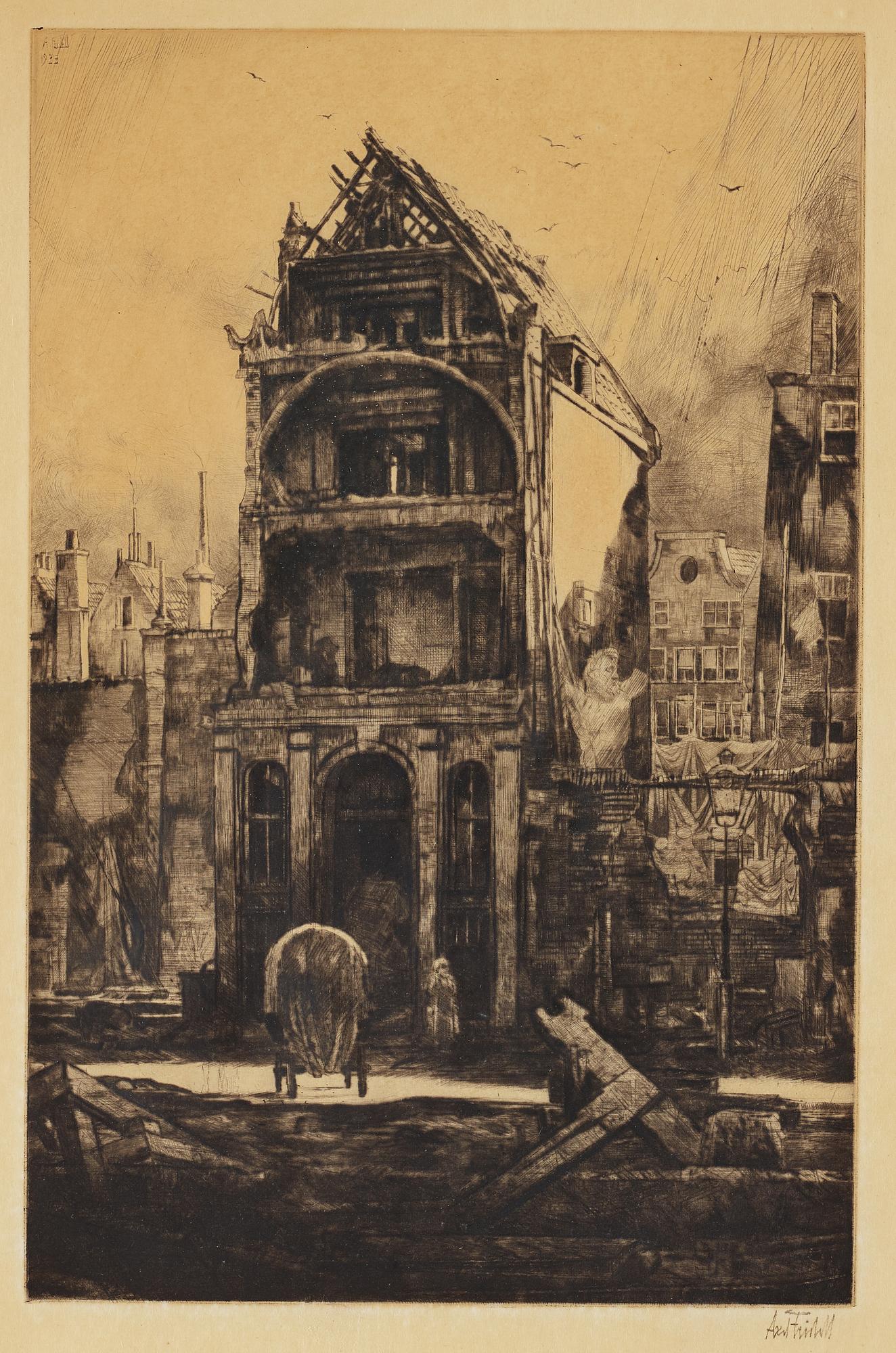 AXEL FRIDELL, drypoint, signed Axel Fridell in pencil and dated 1933 in the plate. "Gammalt hus i Amsterdam II". IV état.