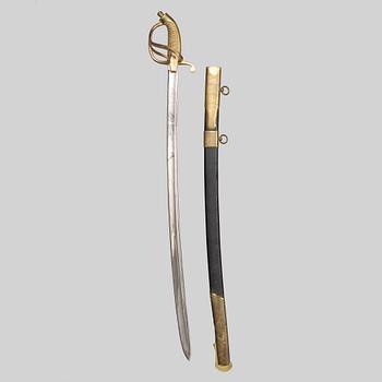 An Imperial Russian gold sabre for Bravery, 1855 naval pattern, Zlatoust factory, with scabbard.