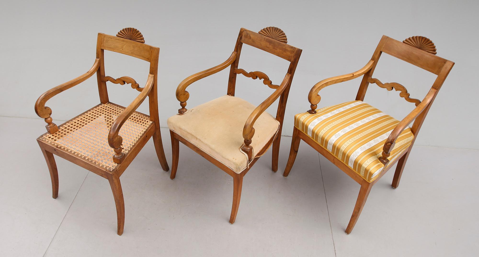 KARMSTOLAR, 3 st, Karl Johan,1800-talets mitt.