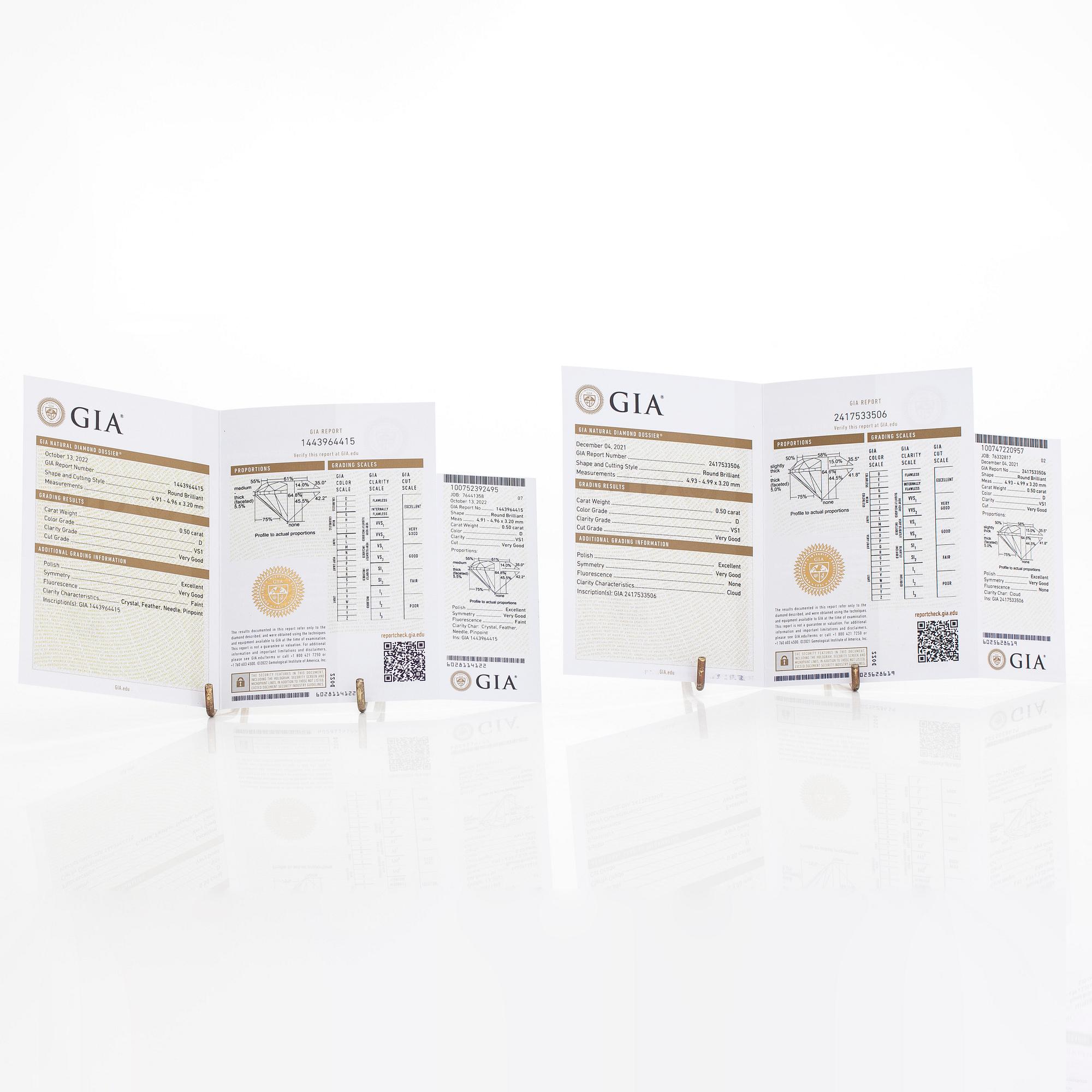 Korvakorut, 18K valkokultaa, ja briljanttihiottuja timantteja. Mukana GIA-raportti.