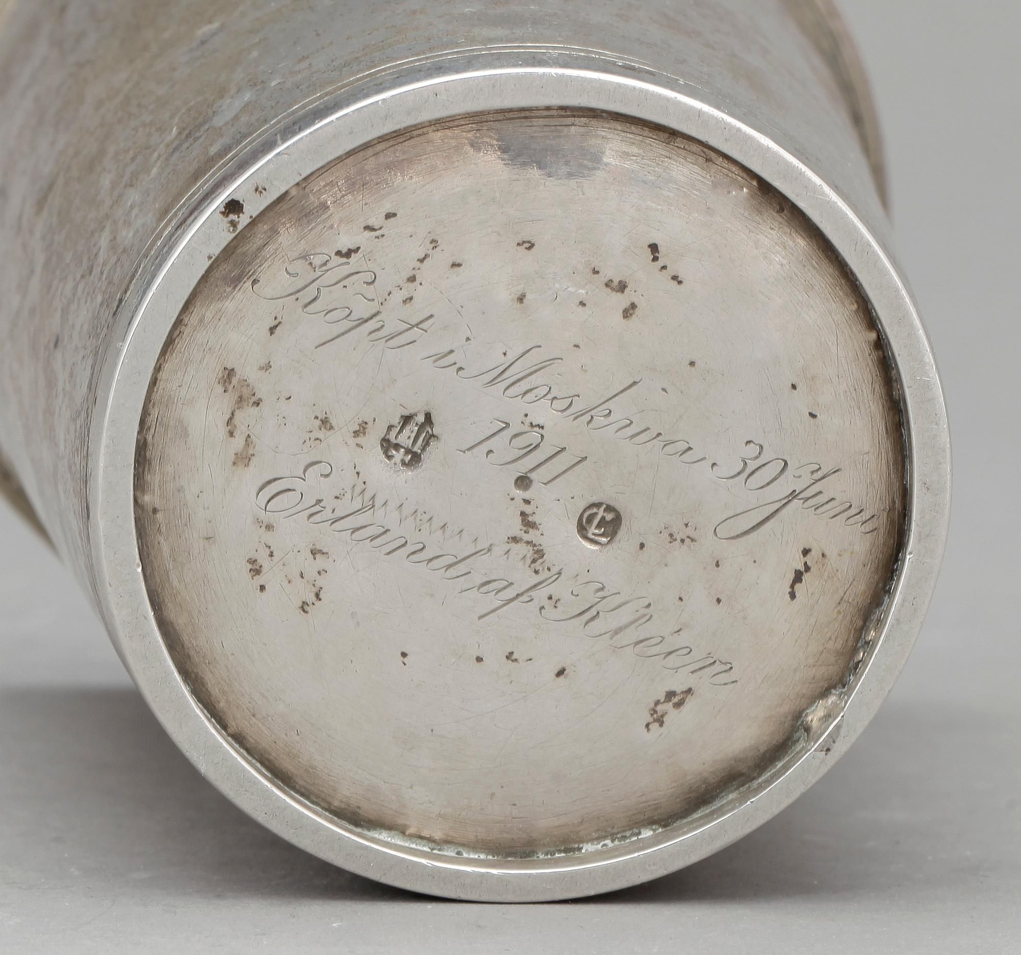 BÄGARE, silver, troligen Tyskland och 1700-talets första hälft. Vikt ca 162 gram.