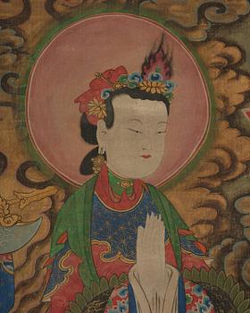 Two Chinese scroll paintings of Heavenly and Earthly Deities from the Water-Land Ritual, late Qing dynasty.