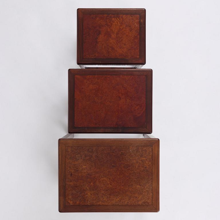 A Chinese hardwood three piece nesting table, early 20th century.
