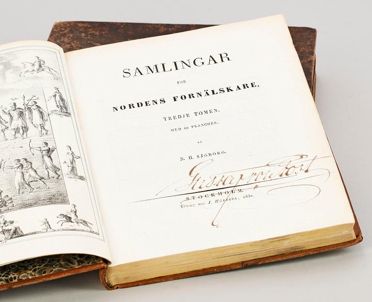 BOKVERK, vol I-III, "Samlingar för Nordens Fornälskare" av NH Sjöborg, Stockholm 1822-30.