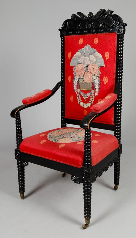 KARMSTOL, svärtat trä, sekelskiftet 1900.