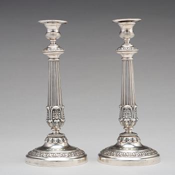 Adolf Zethelius, ljusstakar, ett par, silver, Stockholm 1838. Empire.