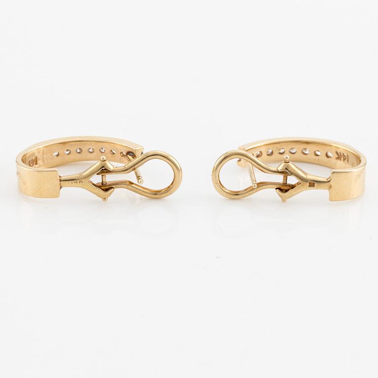 Earrings, a pair, 14K gold and brilliant-cut diamonds.