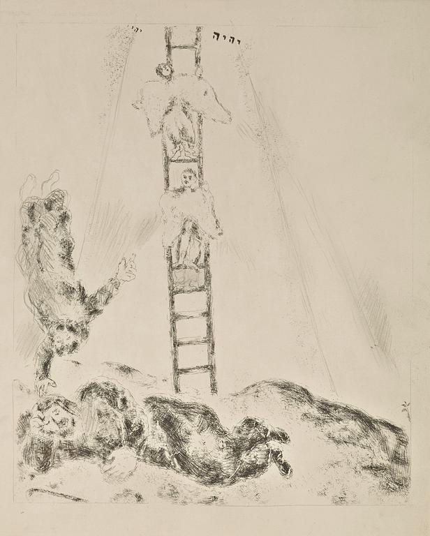 Marc Chagall, "Abraham et les trois Anges"; "Jacob béni par Isaac"; "L'echelle de Jacob"; "La lutte avec l'ange", ur: "La Bible".