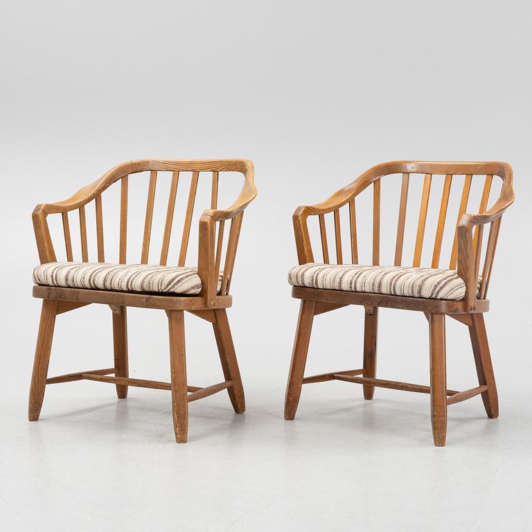 A pair of 'Hytte' pinewood armchairs, Nordiska Kompaniet, Sweden, 1940's.