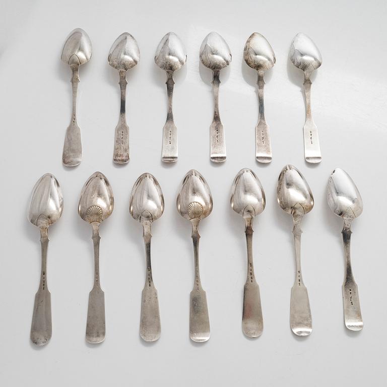 Matskedar, 13 st, silver, Viborg och Nyslott 1846-1864.