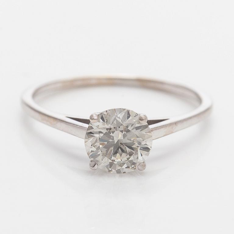 Sormus, briljanttihiottu timantti, 14K valkokulta.