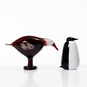 Oiva Toikka, two glass birds, Nuutajärvi, Iittala, finland.