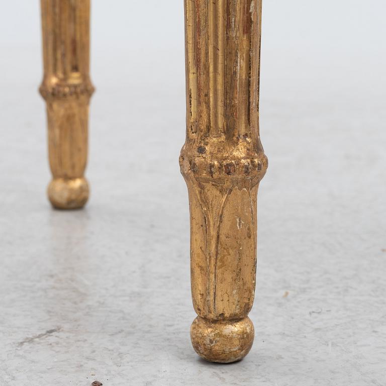 A Gustavian giltwood and white marble console table, Stockholm, late 18th century.