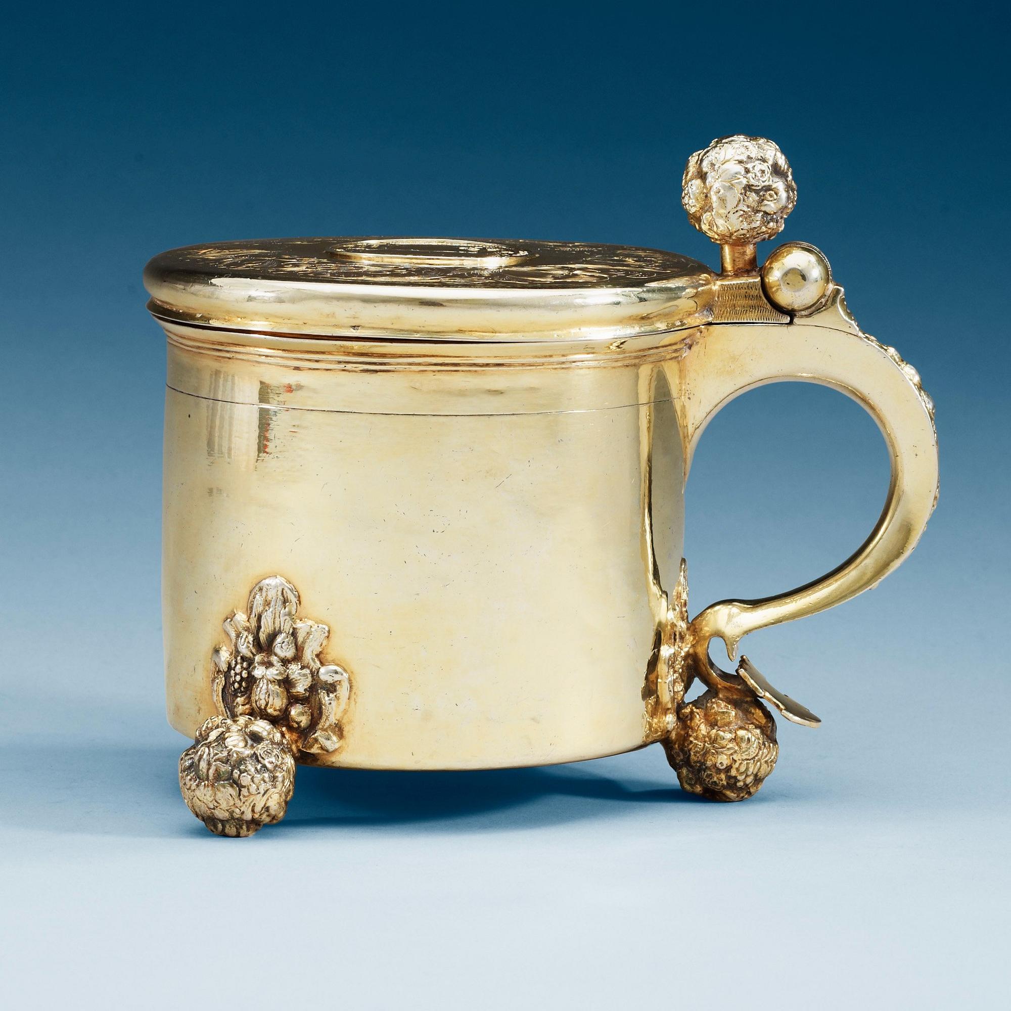 A Swedish 17th century silver-gilt tankard, makers mark of Jacob Garnier (Stockholm 1657-1659 and Strängnäs 1659-1680).
