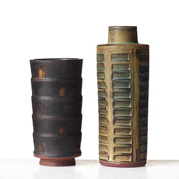 Wilhelm Kåge, two "Farsta" stoneware vases, Gustavsberg 1936 and Gustavsberg studio, Sweden 1950.