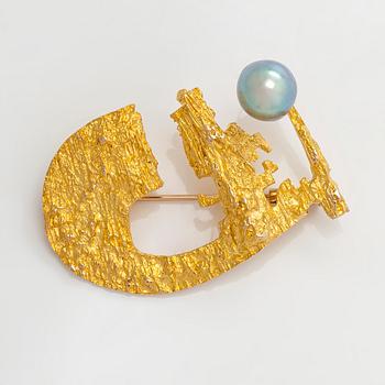 Björn Weckström, brosch "Solskeppet", 14K guld, odlad pärla, Lapponia 1968.