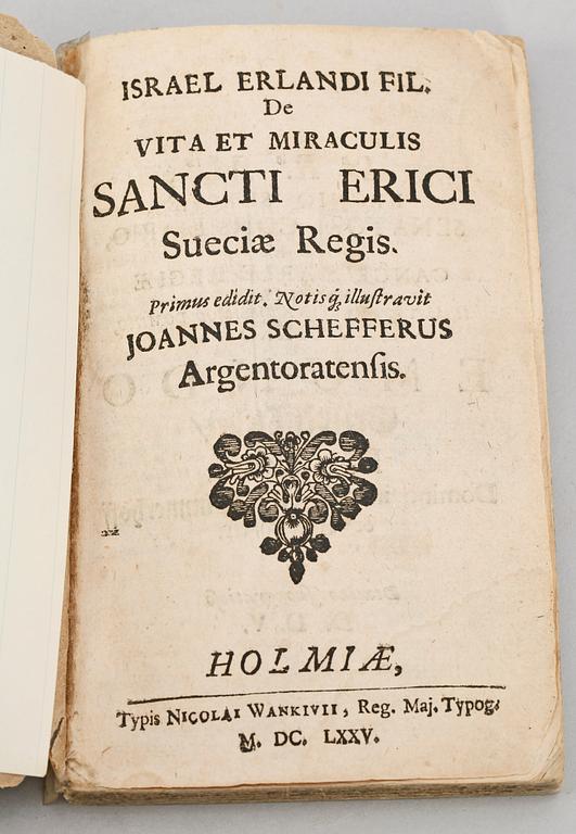 BOK, "De Vita et Miraculis Sancti Erici Suecia Regis" av Israel Erlandi, Stockholm 1675.