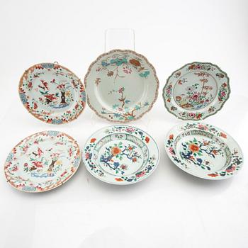 A set of six different 18th century porcelain plates.