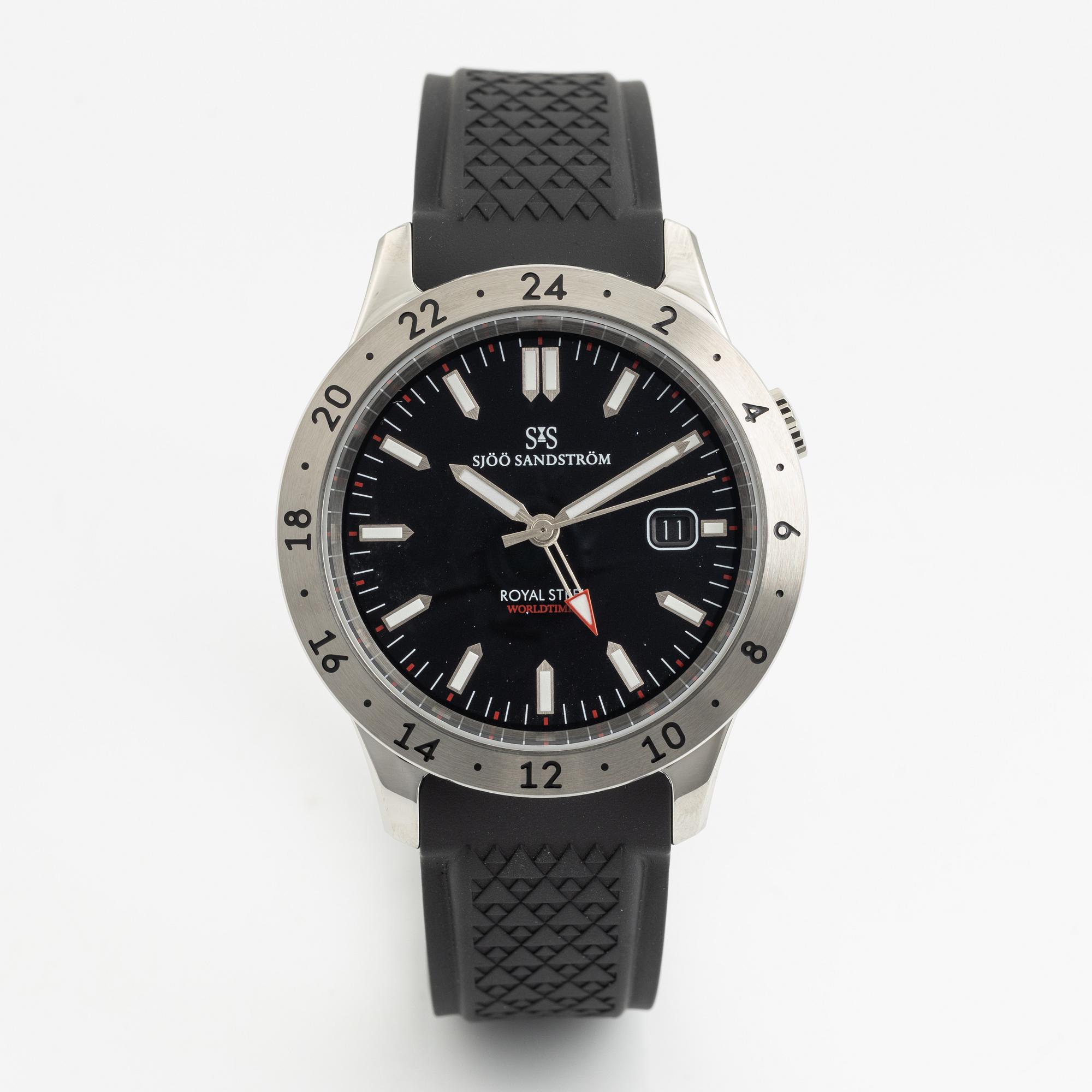 Sjöö Sandström, Royal Steel, Worldtimer, "SÄPO/Swedish Security Service", wristwatch, 41 mm.
