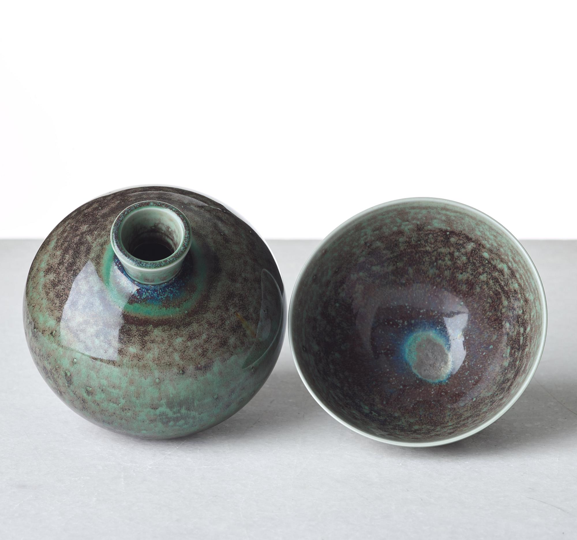 Berndt Friberg, vaser, 3 st och skål, Gustavsbergs studio 1978-79.