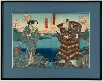 Utagawa Kunisada, diptyk, färgträsnitt, Japan, 1800-tal.