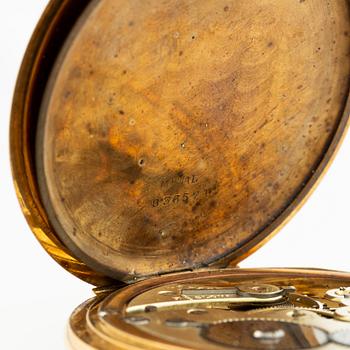 Pocket watch, hunter, 18K gold, chain 18K gold, 55 mm.