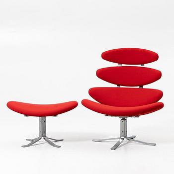 Poul M. Volther, fåtölj med fotpall, modell "EJ 5"/ "Corona Chair", Erik Jørgensen, Danmark.