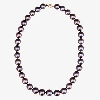 COLLIER, odlade färgade tahitipärlor med lås i 14k guld.