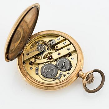 CN Svensson, Norrköping, pocket watch, 18K gold, hunter case, 53 mm.