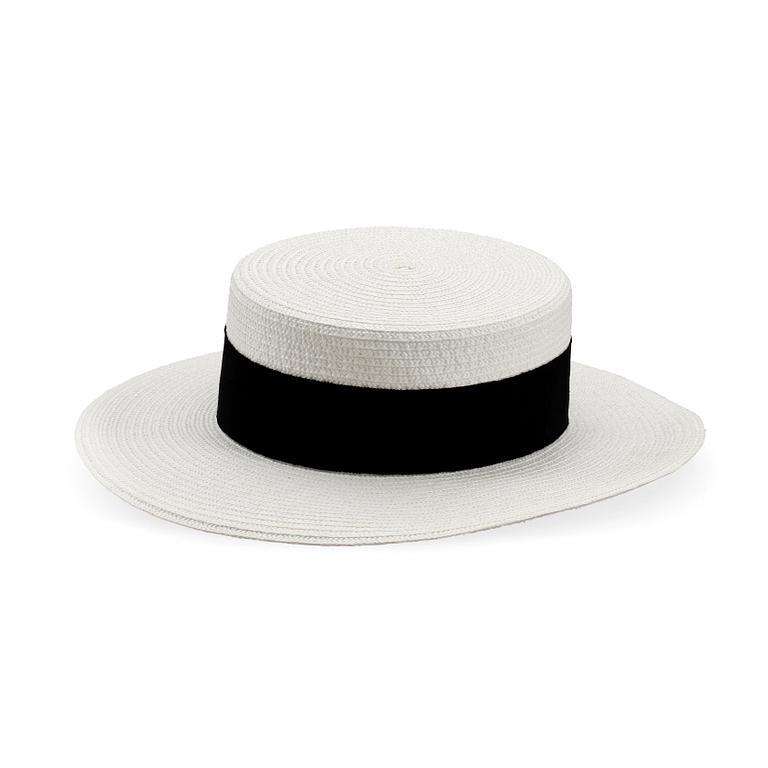 CHANEL, a white straw hat.