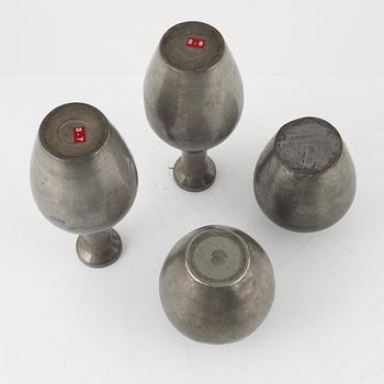 Two Japanese pewter vases and two tea caddies with covers, 20th Century.