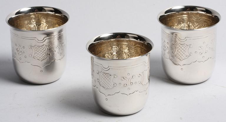 PARTI BÄGARE, 6 st, silver, svenska importstämplar, TESI, GAB. 1900-tal.
