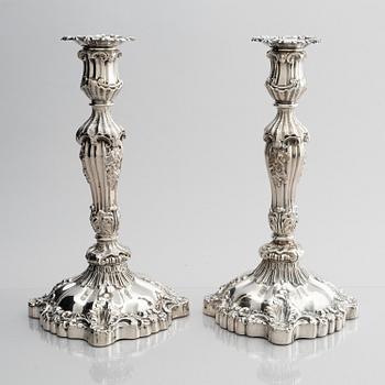 A pair of silver candlesticks, marks Gustaf Möllenborg, Stockholm 1845.