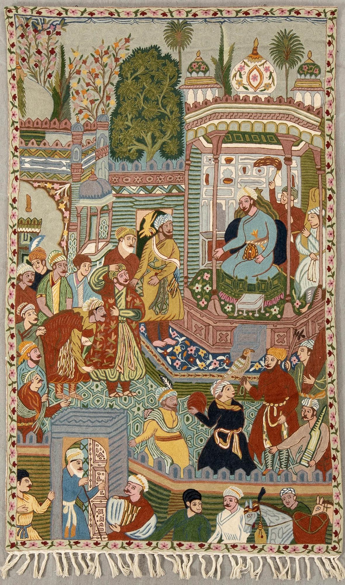 Vävnad Gulam Mohidin Indien 1900-tal broderad ca 193x146 cm.