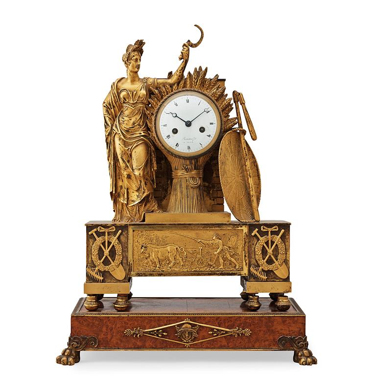 A French Empire 19th century gilt bronze mantel clock by Rieussec.